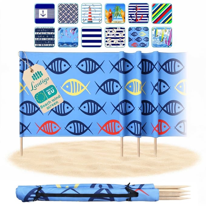 Lantigo Strandscherm Vis 4m | Windscherm Strand Microvezel UV-bestendig 80 cm