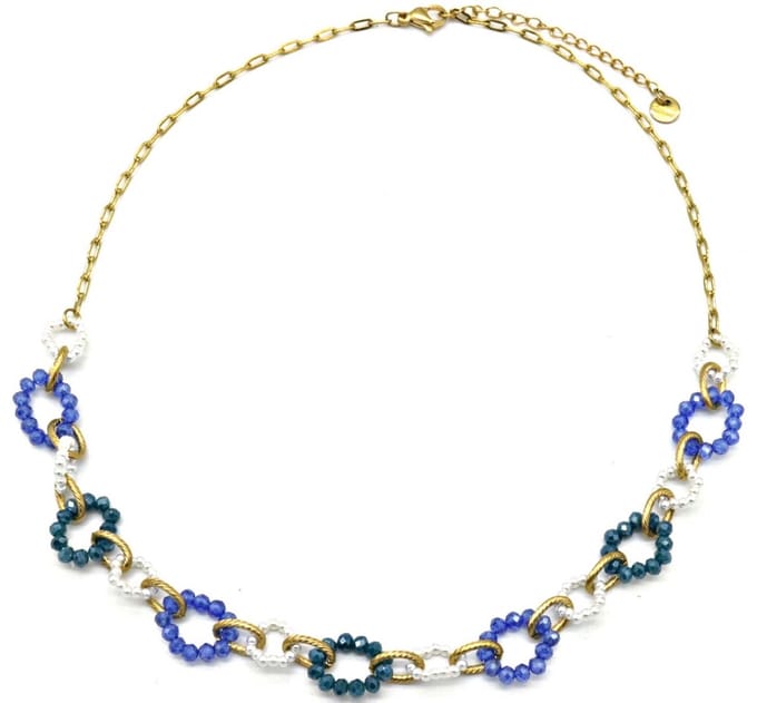 Ketting met Glaskralen - RVS - Lengte 39-44 cm - Blauw