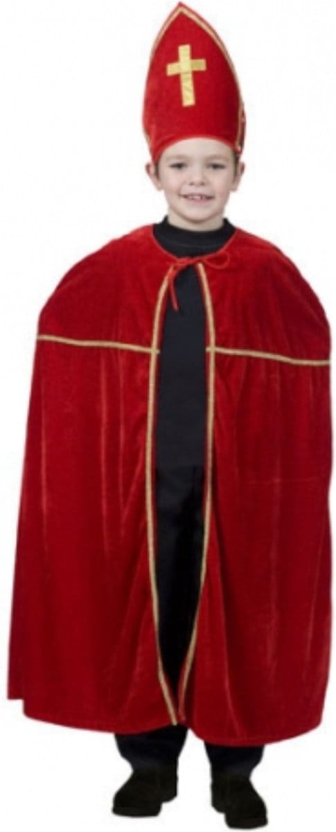 Sinterklaas cape en mijter - voor kinderen - rood - fluweel