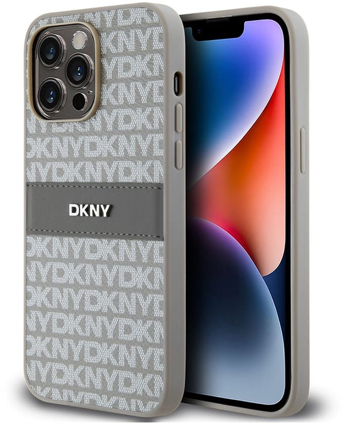 DKNY Textured Tonal Stripe Back Case - Geschikt voor Apple iPhone 14 Pro (6.1") - Beige