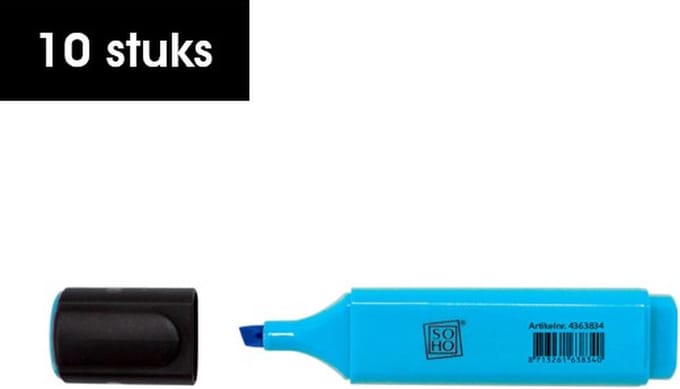 SOHO Tekstmarkers Neon Blauw – 10 stuks