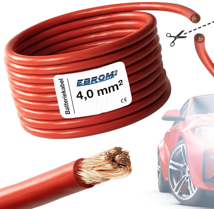 Voertuigkabel - Flexibele kabel - Elektrische installatie - Hoge flexibiliteit - 5 meter 4 mm² - Rood