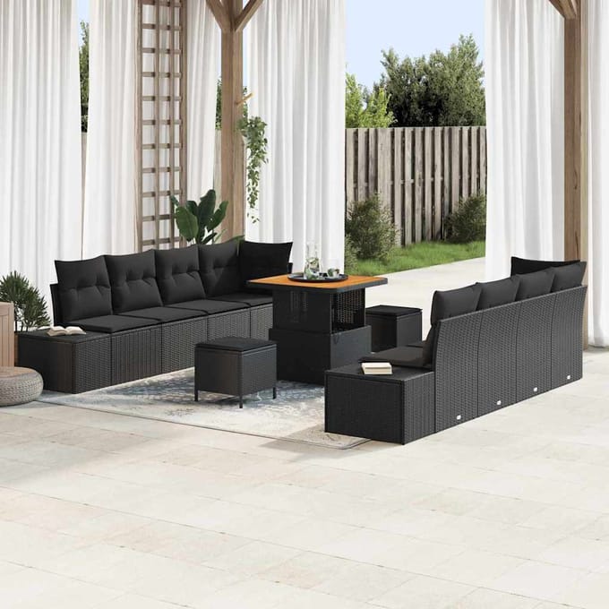 vidaXL - Tuinbank - Set - 11 - st - Zwart - poly - rattan