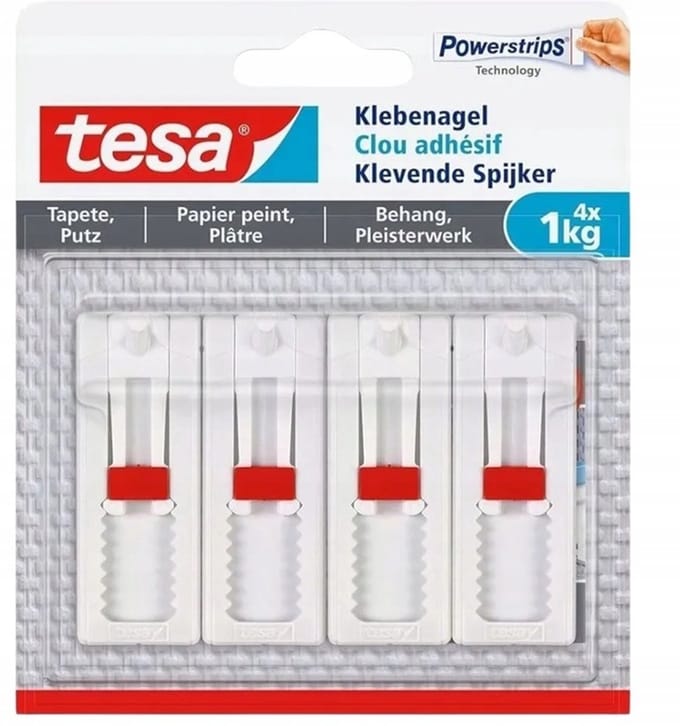 Tesa - Verstelbare Kleefnagel - 1kg - Wit - Herbruikbaar