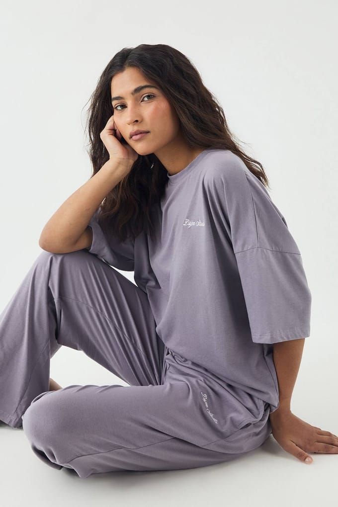Dames DSGN Studio Lounge Superzachte Wijde Pijpen Broek | Mauve | Maat: 3XL