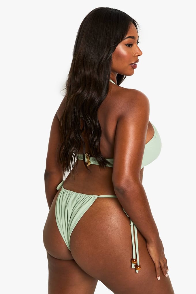boohoo Dames Plus bikini met kralen in bandeau-stijl | Kaki | Maat: 56