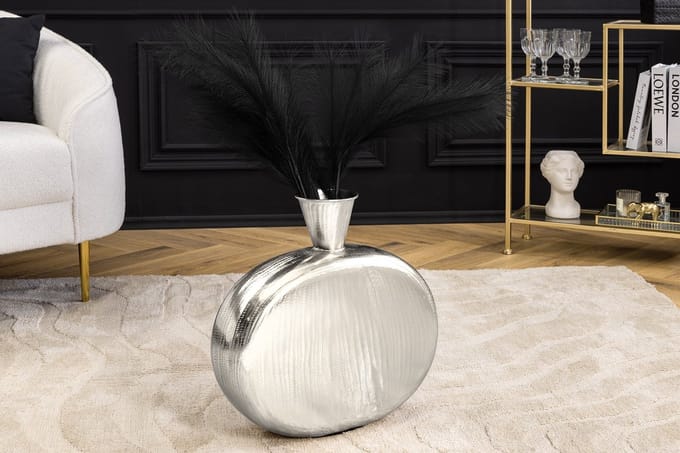 Handgemaakte vaas ORIENT L 50cm zilver metaal gehamerd design - 44867