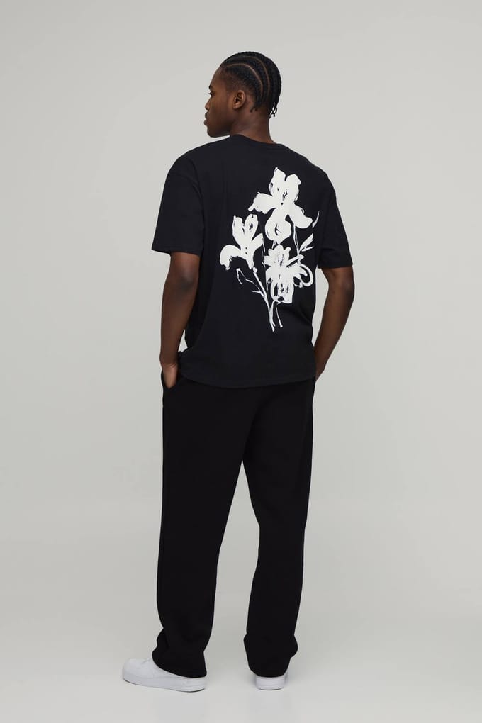 Oversized T-Shirt met Bloemenprint op de Rug | Black | Size Medium