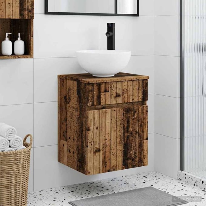 vidaXL - Wandgemonteerd - badkamerwastafelmeubel - Oud - hout - 39 - x - 35 - x - 80 - cm
