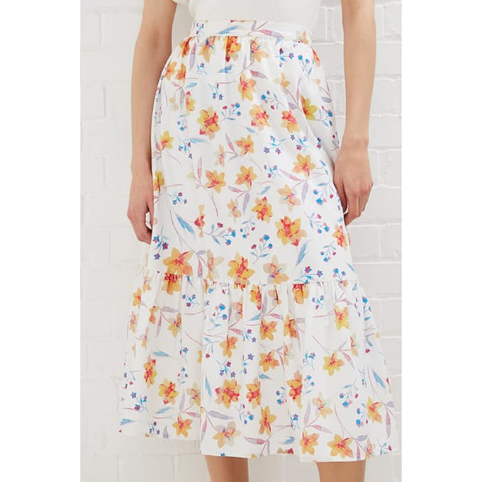 French Connection Camille Drape Tiered Midi Skrt White Taglia: 6 | Minigonne Outlet | Donna | Bianco