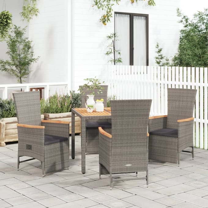 vidaXL - 5-delige - Tuinset - met - kussens - poly - rattan - grijs