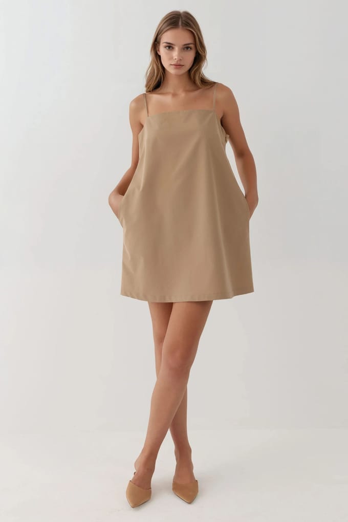 Vierkante Kraag Relax Mini Jurk met Zakjes