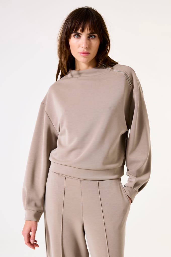 GARCIA Dames Effen Sweater Bruin Lange mouw