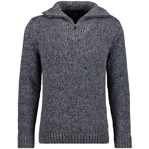 Ragman Trui Troyer Zip Cotton Knit Pullover Elbow Patches Donker Blauw-Beige / male