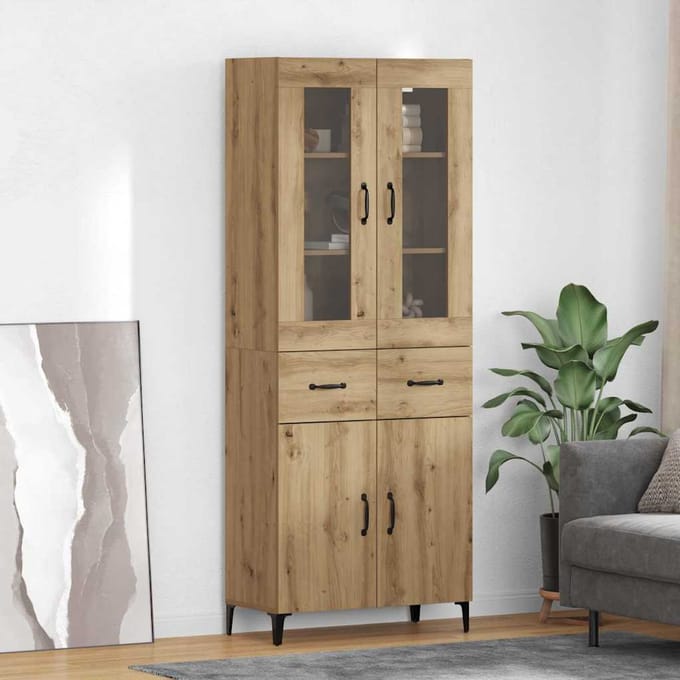 vidaXL - Highboard - Artisan - Eiken - 69,5 - x - 34 - x - 180 - cm - Bewerkt - hout