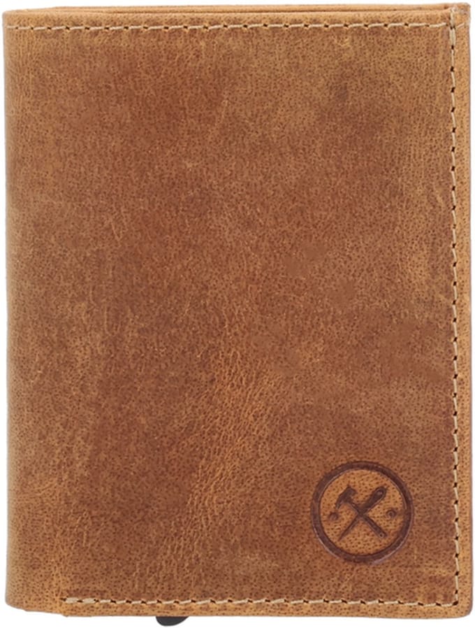 Hide & Stitches Leren Pasjeshouder - Heren Portemonnee - Safety Wallet - Camel Bruin