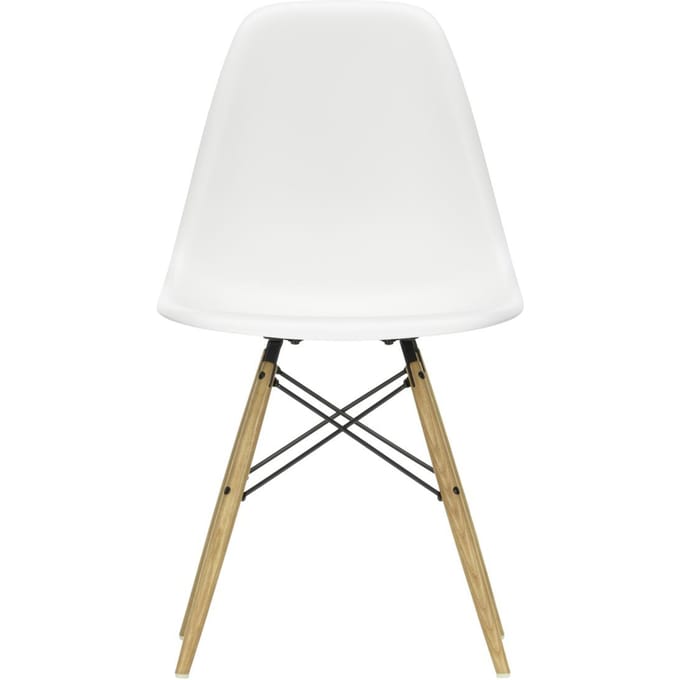 Vitra - DSW Eames Plastic Sidechair - wit - honingkleurig essenhout