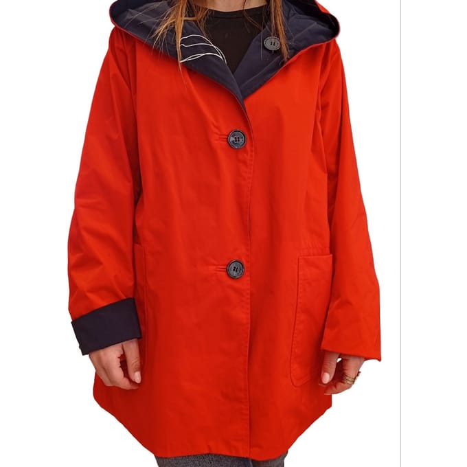 omkeerbare jas vrouw Oof blauw rood pictogram