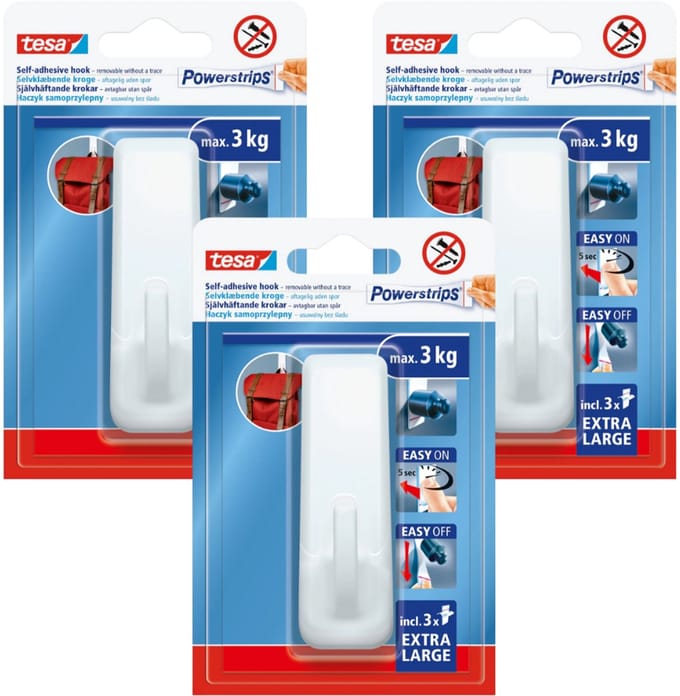 Tesa Powerstrips - Grote Zelfklevende Haak - Wit - 3kg - Herbruikbaar