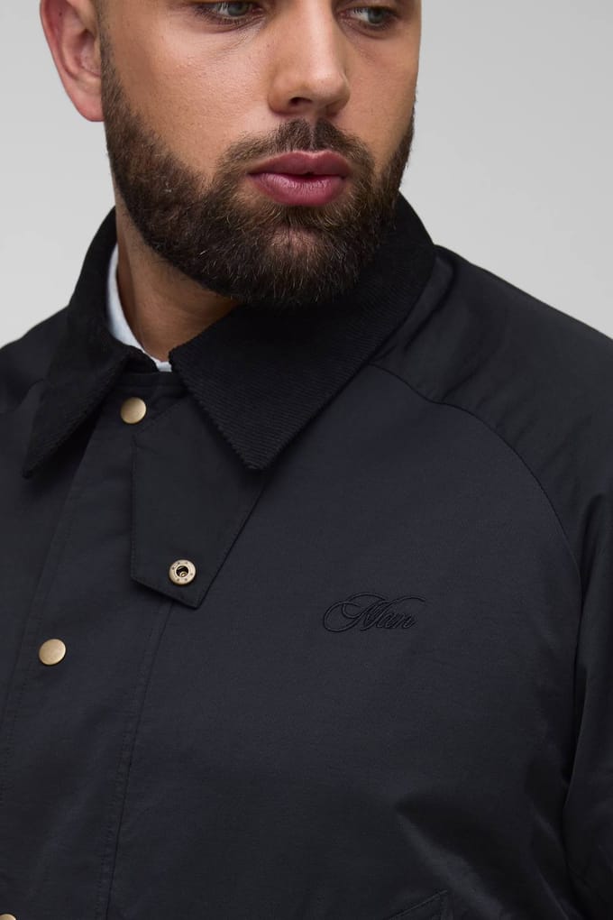 Plus Cord Collar Embroidered Worker Jacket | Black | Size 2XL