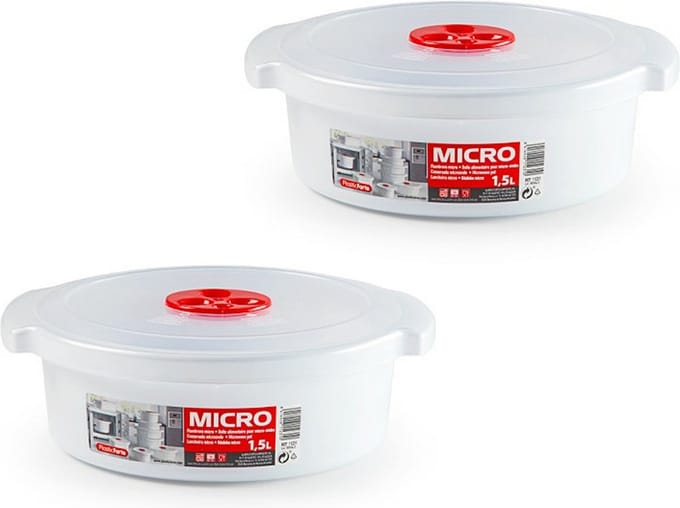 PlasticForte Magnetronschaal met deksel/ventiel - 2x - 1,5L - wit - kunststof