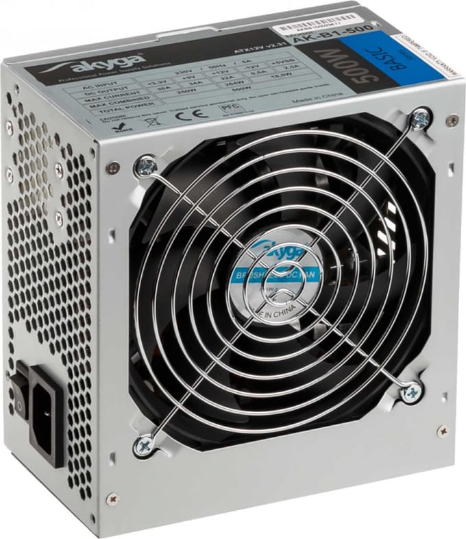 Akyga Atx-Voeding 500W Basic Ak-B1-500 Ventilator 12Cm 3X Sata Pci-E Voor Computer