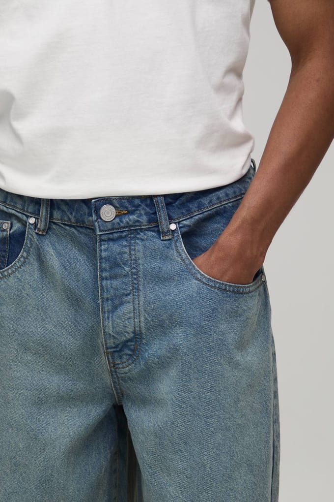 Essential Baggy Fit Rigid Washed Jeans | Stonewash | Size 46R