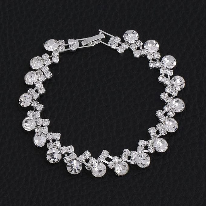 Mode, Bruidsaccessoires, Elegante Sprankelende Strass Parel Luxe Armband Armband gray