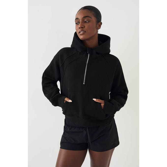 Dames DSGN Studio Geribbeld Paneel Half Zip Hoodie | Zwart | Maat: XL