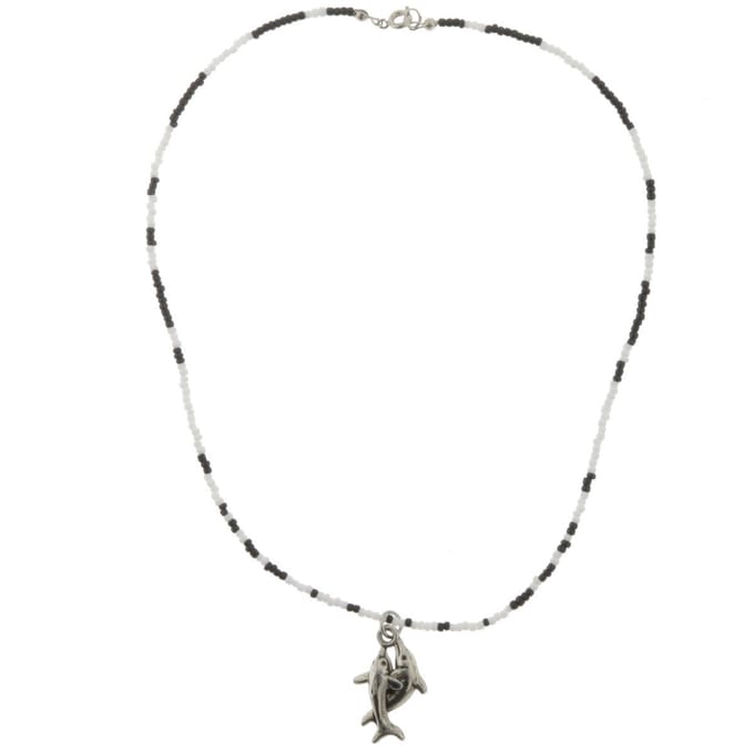 Behave - Ketting - Dames - Dolfijn Hanger - Zwart - Wit - Zilver kleur - 42 cm