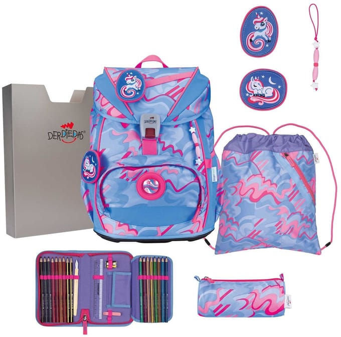 DerDieDas schooltas ErgoFlex Light Superflash Set 6-delig Magic Unicorn Lichtblauw