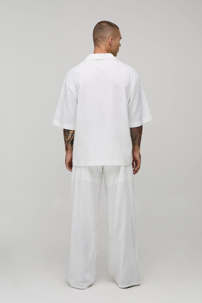 Wide Leg Half & Half Waist Linen Blend Co-Ord Trouser | White | Size XL