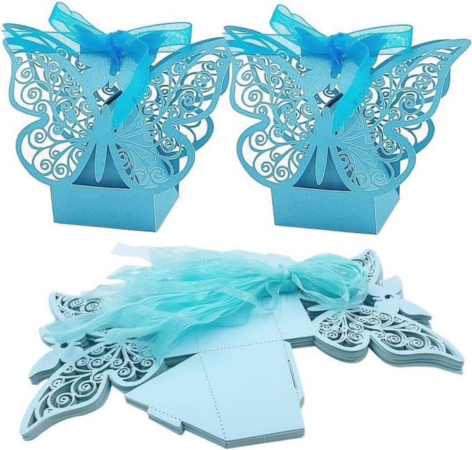 25 Stuks Blauwe Vlinder Geschenkdoosjes voor Bruiloft en Verjaardag