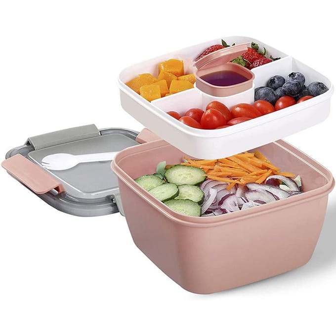 1500mL Bento Box Draagbare Lunchbox met 4 Vakken, Lekdichte Lunchboxen met Spork, Saus rood