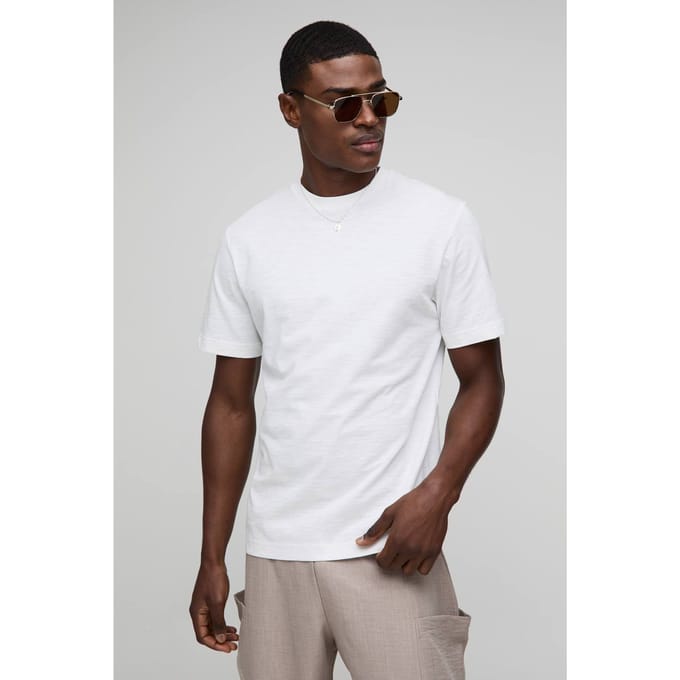 Regular Fit Slub T-Shirt | White | Size Medium