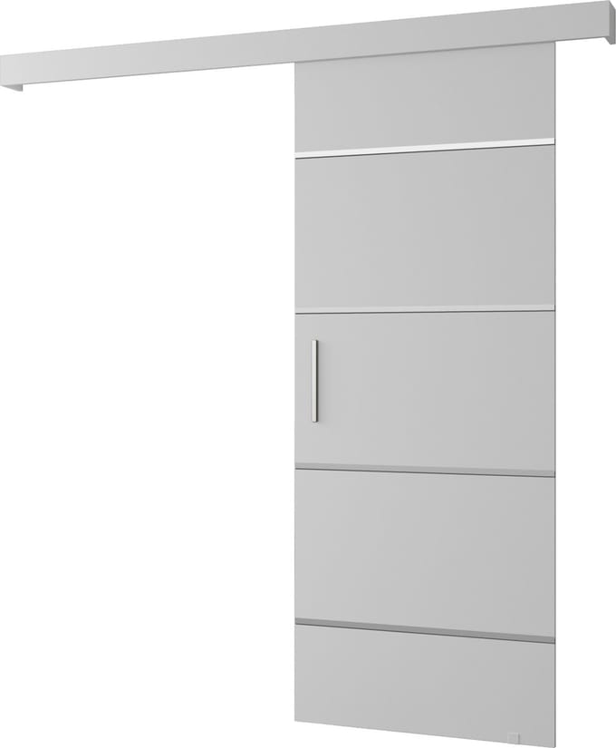 InspireMe - Schuifdeursysteem met rail - 90x204cm - AGRA IV - Wit Mat + Wit frame + Zilver Handvat met Soft-Close system