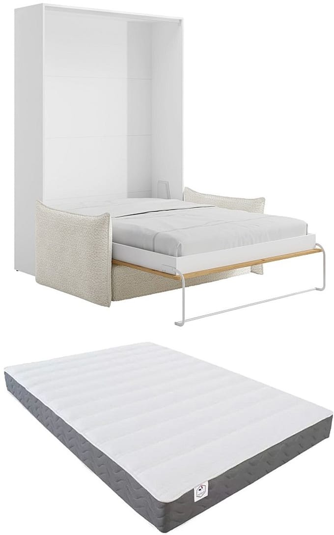 Vente-unique Bedkast hout natuurlijk licht, wit 140 x 200 cm