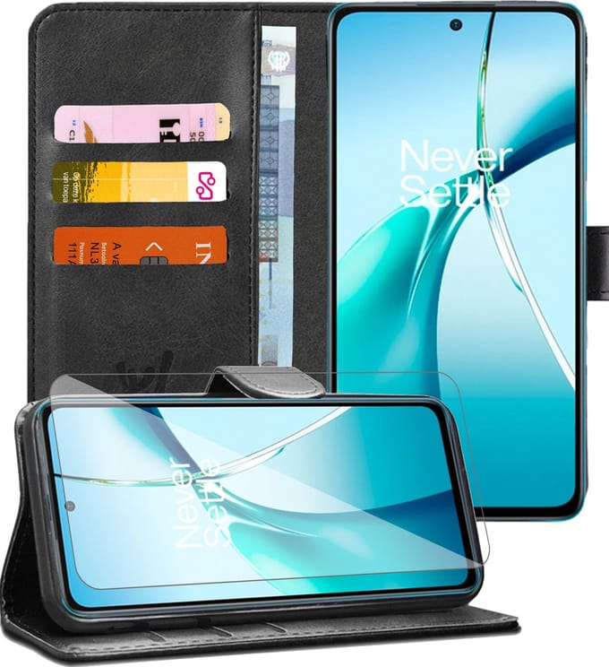 Hoesje geschikt voor OnePlus Nord CE 4 Lite - Screenprotector Glas - Portemonnee Book Case Zwart