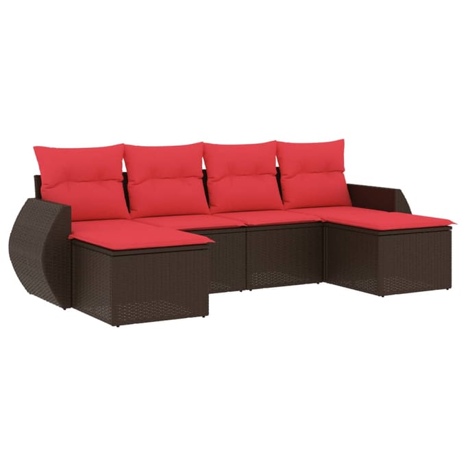 vidaXL - 6-delige - tuinbankset - met - kussens, - bruin - polyrotan
