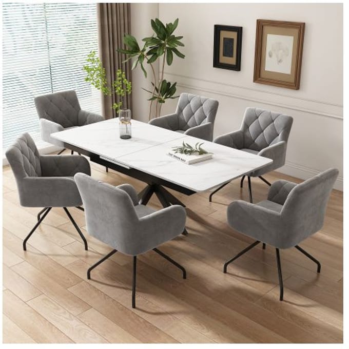 Ensemble de chaises - MUVOE - 6 chaises - Rembourrées - Métal - Gris clair gris