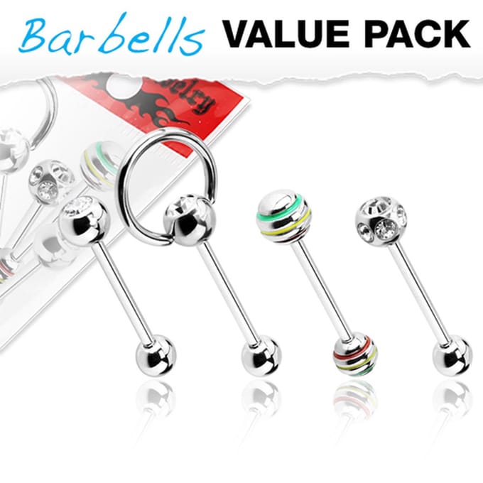 Tongpiercing voordeelset 4 pack assortiment 1.6x16 - LMPiercings