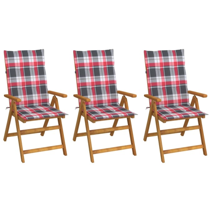 vidaXL - Inklapbare - stoelen - 3 - st - met - kussens - massief - acaciahout