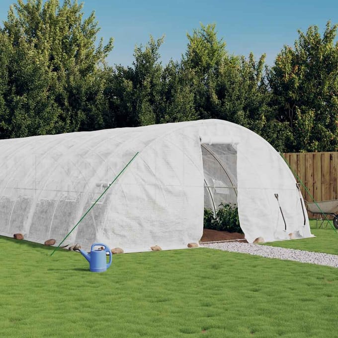 vidaXL - Tuinkas - met - stalen - frame - 120 - m² - 24x5x2,3 - m - wit