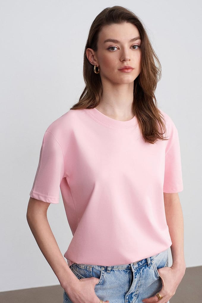 Dames Katoenen Crew Neck T-Shirt