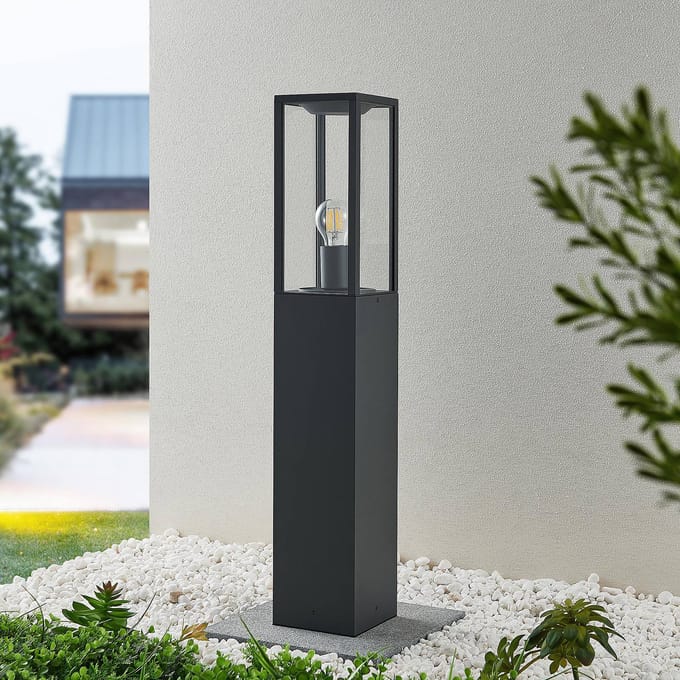 Lindby - Tuinpad verlichting - 1licht - Aluminium, glas - H: 80 cm - E27 - antraciet, transparant