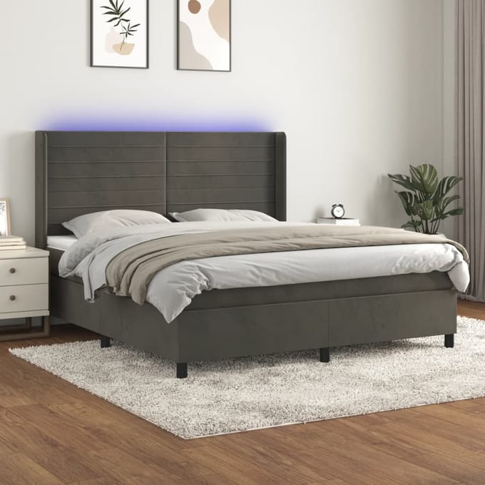 vidaXL - Boxspring - met - matras - en - LED - fluweel - donkergrijs - 180x200 - cm
