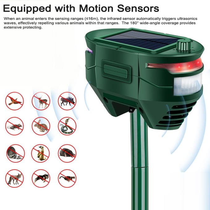 Répulsif solaire à ultrasons pour animaux, répulsif d'extérieur pour chiens, chats et rats, étanche avec capteur de mouvement 4 vert foncé