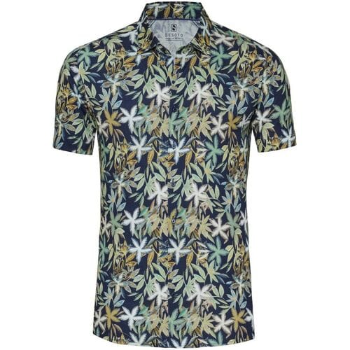 Desoto Overhemd Palm Trees Fantasy Navy-Groen / male