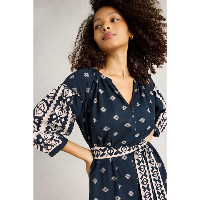 White Stuff Ella Embroidered Dress Navy Multi Taglia: 24 REGULAR | Abiti in T-Shirt Outlet | Donna | Blu