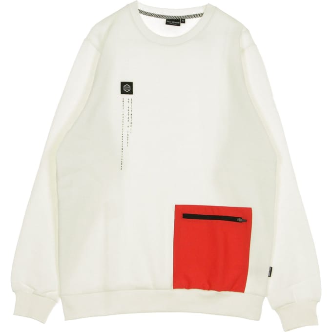 Sweatshirt met ronde hals en zak voor heren, wit en rood, wit/rood